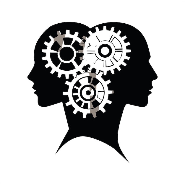 Vector cogs interlocked within two heads talking corporate vector illustrations