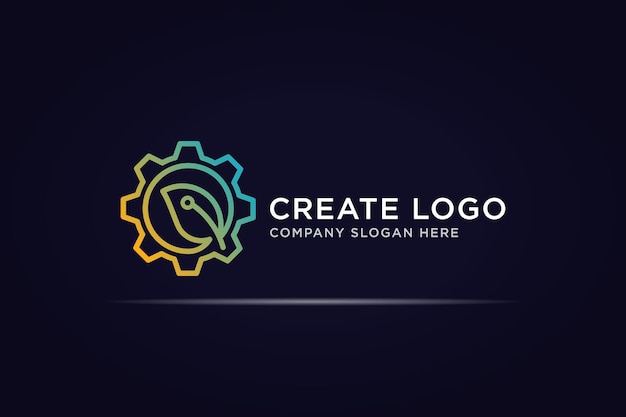 cogwheel leaf technology logo use line concept