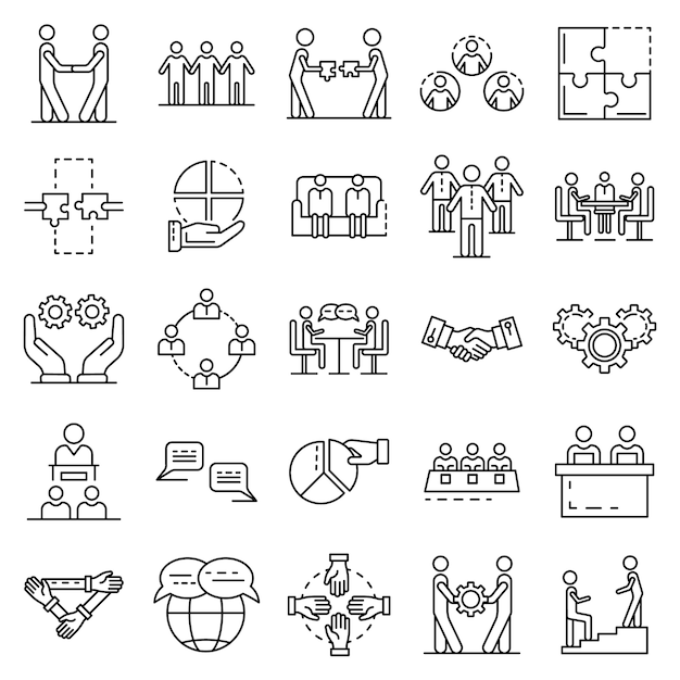 Cohesie icon set. Overzicht set van samenhang vector iconen