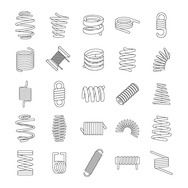 Vector coil spring cable icons set