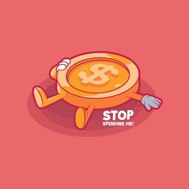 Coin character laying down vector illustration Finance currency funny design concept