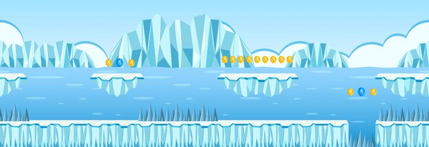 Vector coin collecting game iceberg scene