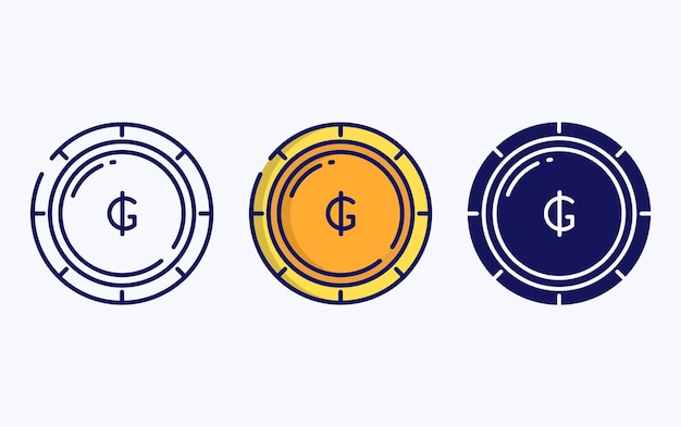 Vettore linea di valuta della moneta e icona del glifo, illustrazione vettoriale