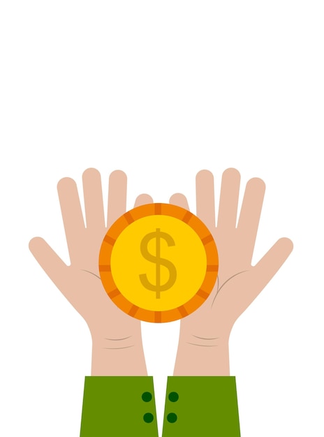 Coin in hand holding money in hand human pay cash vector illustration cartoon