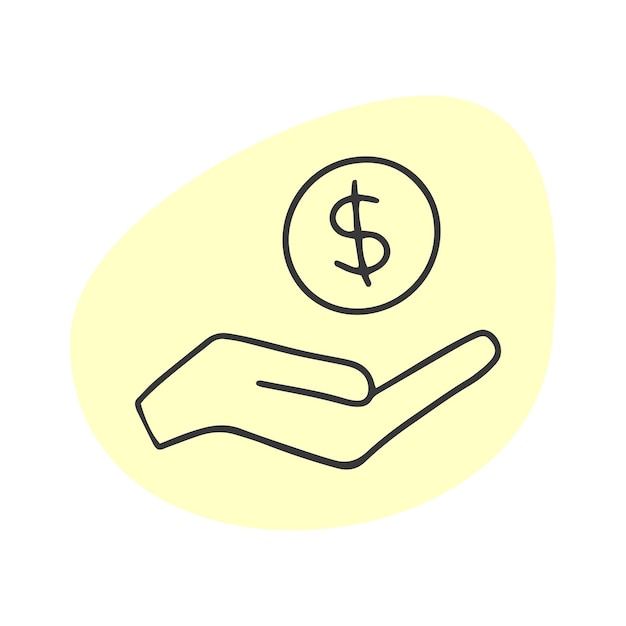 Coin in Hand Icon in Doodle Style