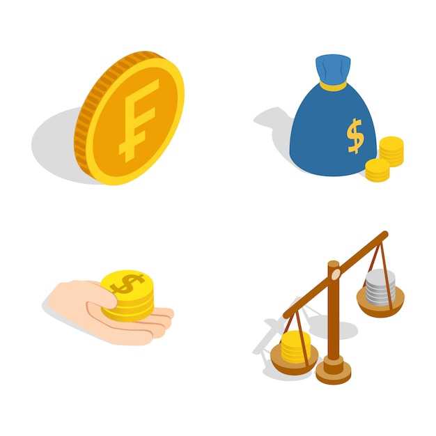 Coin icon set on white background