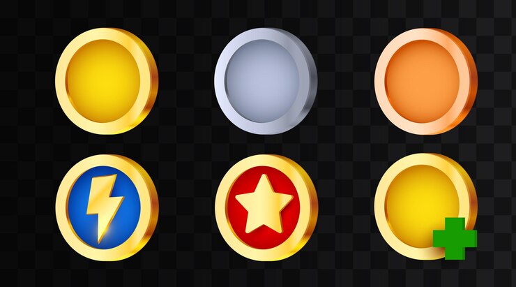 Vector coin icons set for game development money or prize concept