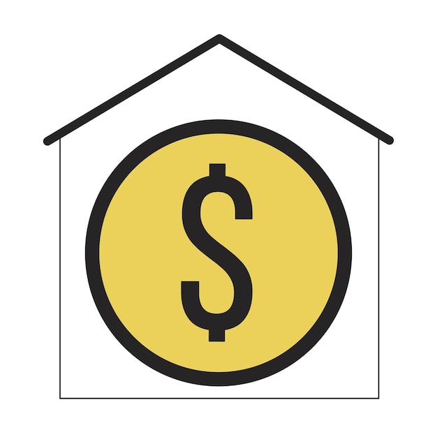 家のフラット ライン カラー分離ベクトル オブジェクト内のコイン白い背景の編集可能なクリップ アート イメージ不動産を購入するための住宅ローン Web デザインのためのシンプルなアウトライン漫画スポット イラスト