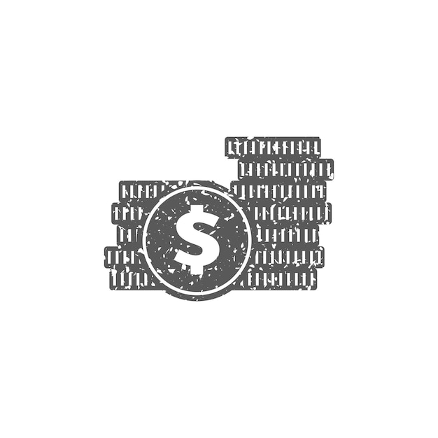 Vector coin money icon in grunge texture vector illustration