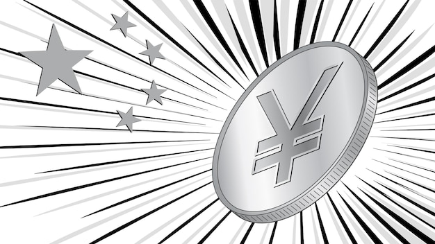 Vector coin with chinese currency yuan cny sign in rays and stars from flag of china banner in gray colors china has created a digital yuan