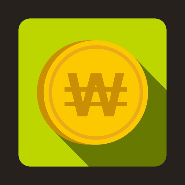 Coin won icon in flat style with long shadow Monetary currency symbol