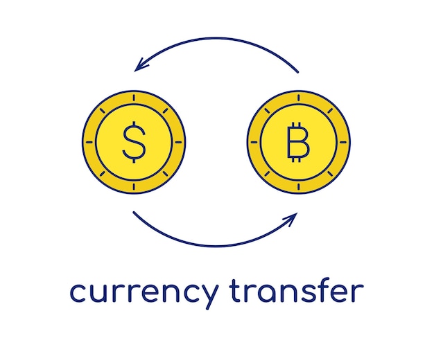 Coins and arrows in circle Converting bitcoin to dollars Currency transfer Cryptocurrency to dollar