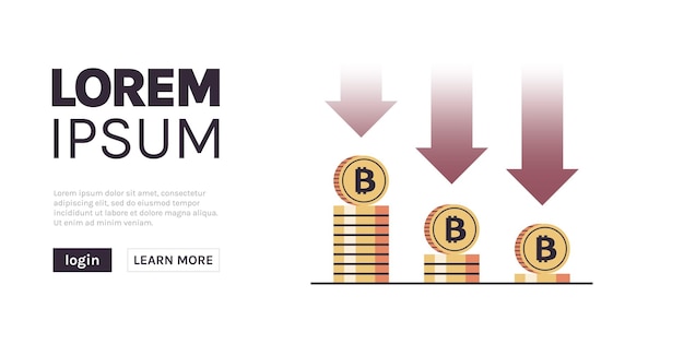 Coins falling down with arrows and golden coins stack modern digital money crypto currency concept.