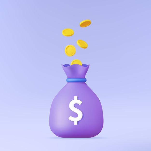 Coins float in bag money icon