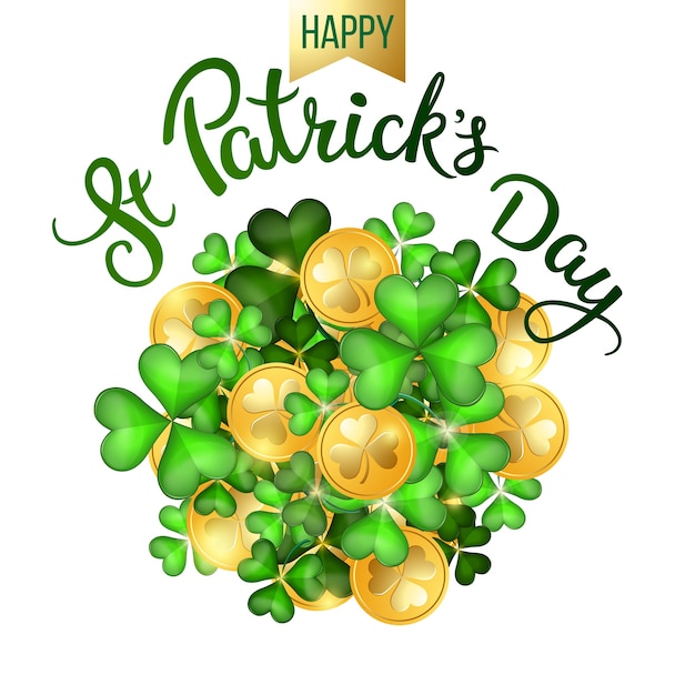 Vector coins and original lettering st. patricks day