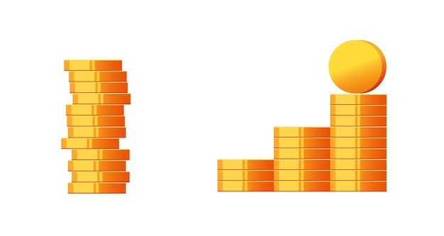 Le monete impilano l'icona del mucchio del mucchio dei soldi dei soldi del metallo come grafico di clipart isolato dorato del grafico di crescita