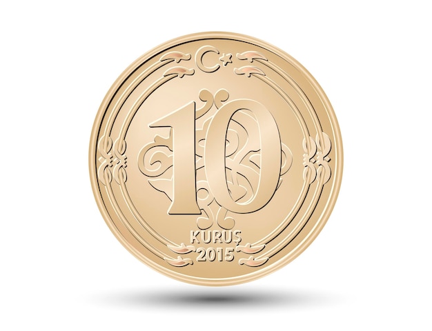 トルコの硬貨、10 クルシュ。トルコのコインは手描きの背景です。