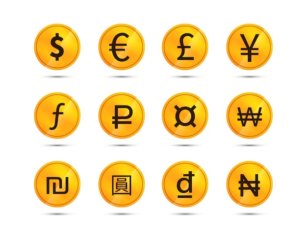 Vector coins with currency signs