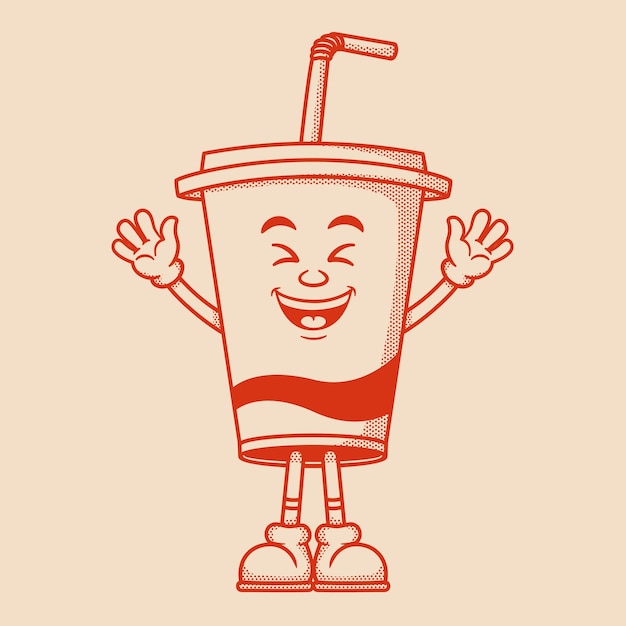 Vector coke cup personage retro cartoon mascotte personage