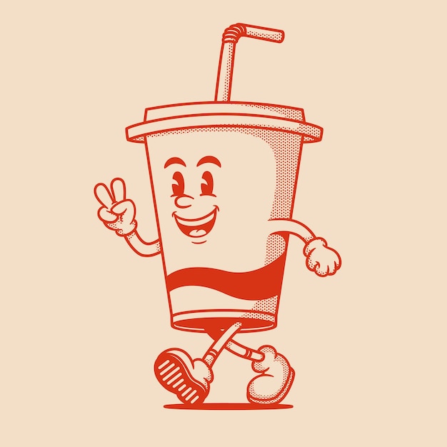 Vector coke cup personage retro cartoon mascotte personage