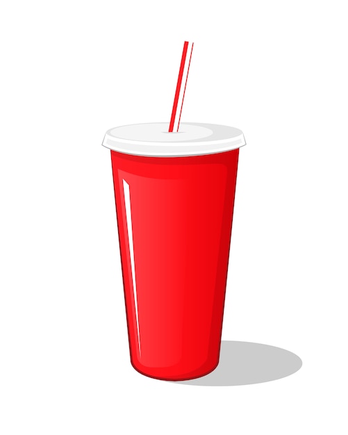 Vector cola drink in a red plastic pot cardboard cup with chopsticks isolated