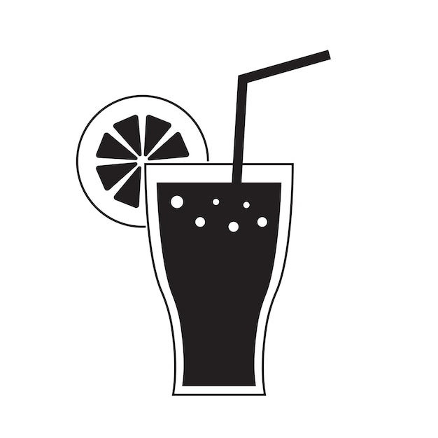 Cola or soda Glass Icon Vector isolated black and white illustration of a cola glass with a straw