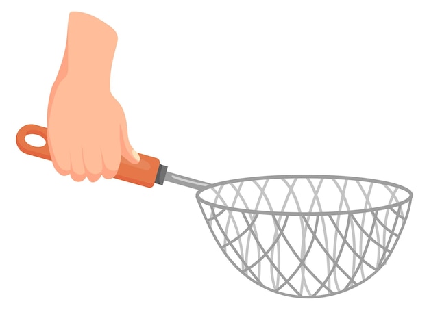 Colander in hand Cooking recipe cartoon icon