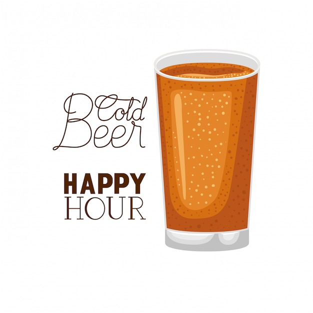 Vettore vetro di etichetta happy hour birra fredda