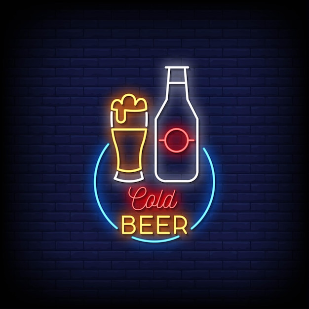 Vettore stile di insegne al neon con logo birra fredda