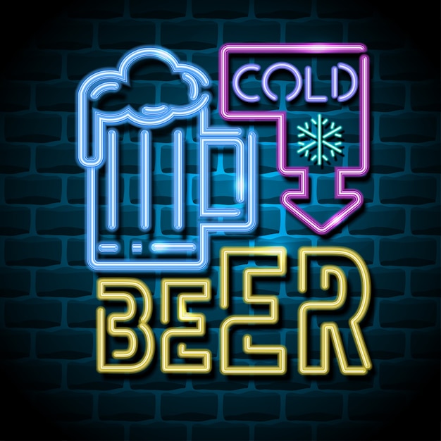 Vector cold beer neon advertising sign