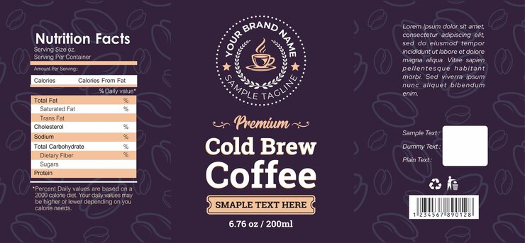 Vector cold brew coffee label design coffee drink bottle label design with layout minimalist cold brew