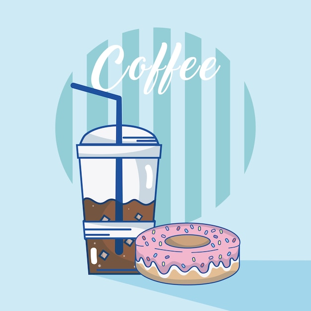 Vector cold coffee cup with donut