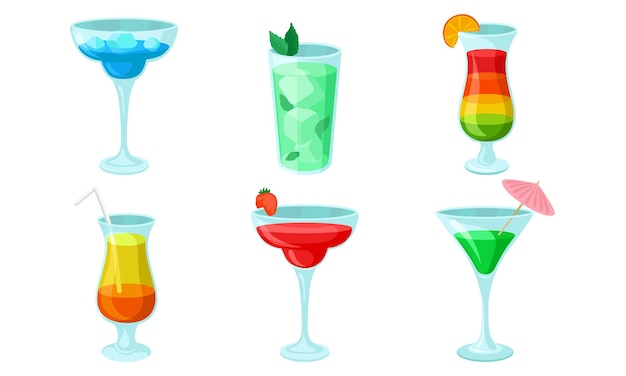 Vettore cocktail di colori freddi in bicchieri con cubetti di ghiaccio illustrazione vettoriale