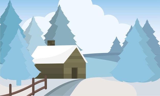 Cold colored winter seasonal natural landscape Vector illustration