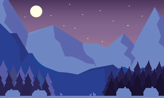 Cold colored winter seasonal natural landscape vector illustration