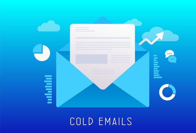 Вектор Концепция маркетинга исходящей цифровой электронной почты cold emails в плоском дизайне