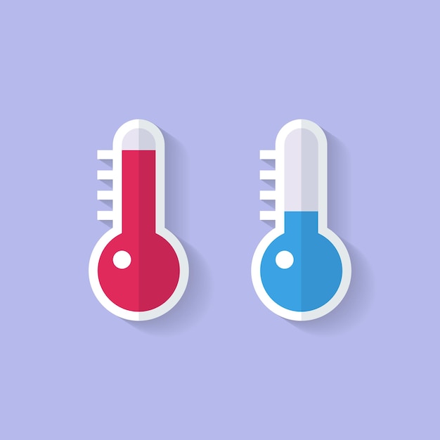 콜드 핫 아이콘 온도 온도계 스티커 또는 빨간색 파란색 따뜻한 열 및 차가운 동결 스케일 정도