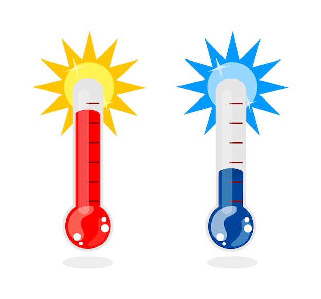 Вектор холодного и горячего иконок Иллюстрационный знак температуры Символ термометра Набор тепловых логотипов