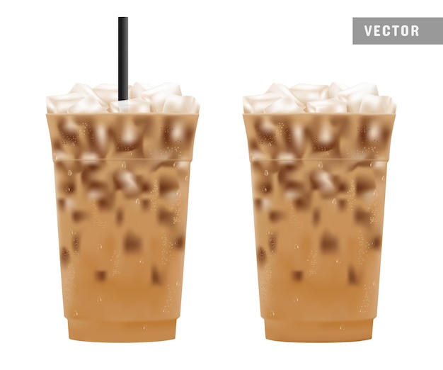 Vector cold iced coffee in plastic cup package