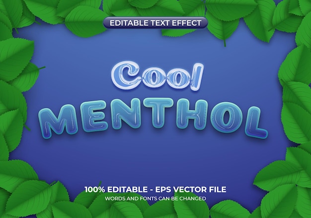 Cold menthol text effect with mint leaves on blue background Editable mint text effect