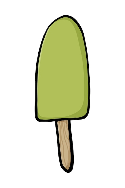 Cold refreshing ice cream on a wooden stick dessert summer doodle linear cartoon