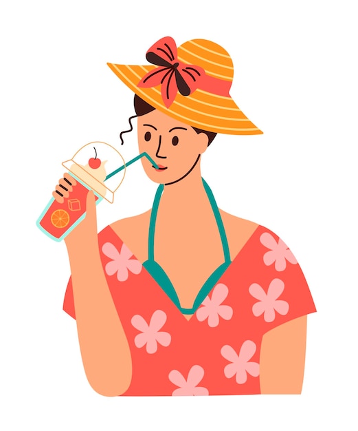 Cold refreshment summer drink Woman enjoying cold sweet drink Summer vacation concept