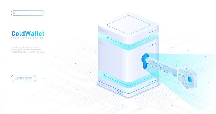 Vector cold wallet white poster safety and protection of personal information cryptocurrency and investing