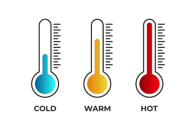 차가운 따뜻한 뜨거운 측정 온도계 규모 온도 의료 파란색 노란색과 빨간색 평면