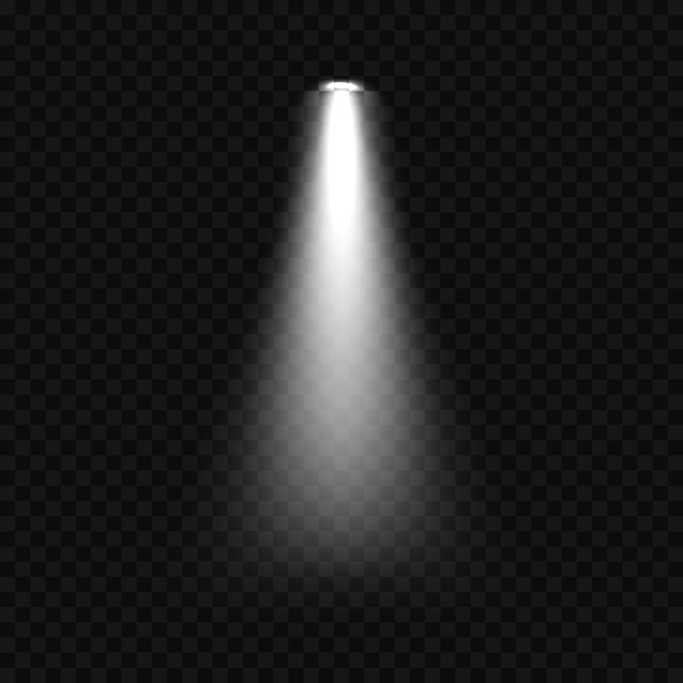 Vector cold white lighting with spotlight. scene illumination effects on a dark transparent background. vector illustration