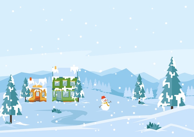 Vector cold winter season landscape flat vector