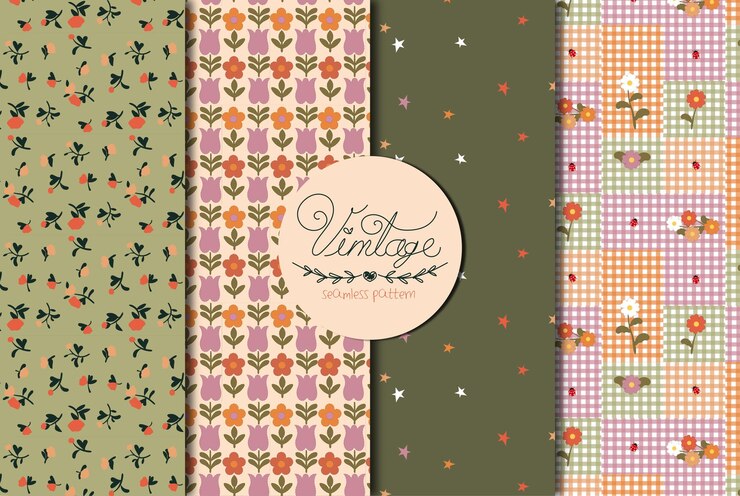Vector coleccion de patrones y texturas variados de flores estrellas y tartan