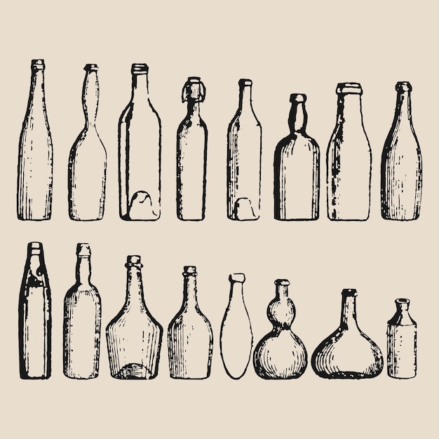 Colection of old bottles retro icons set vintage vector illustration poster template design elements