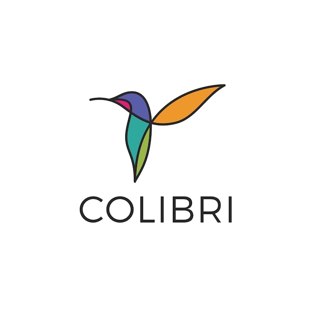 Colibri bird logo colorful with line art, logo premium vector