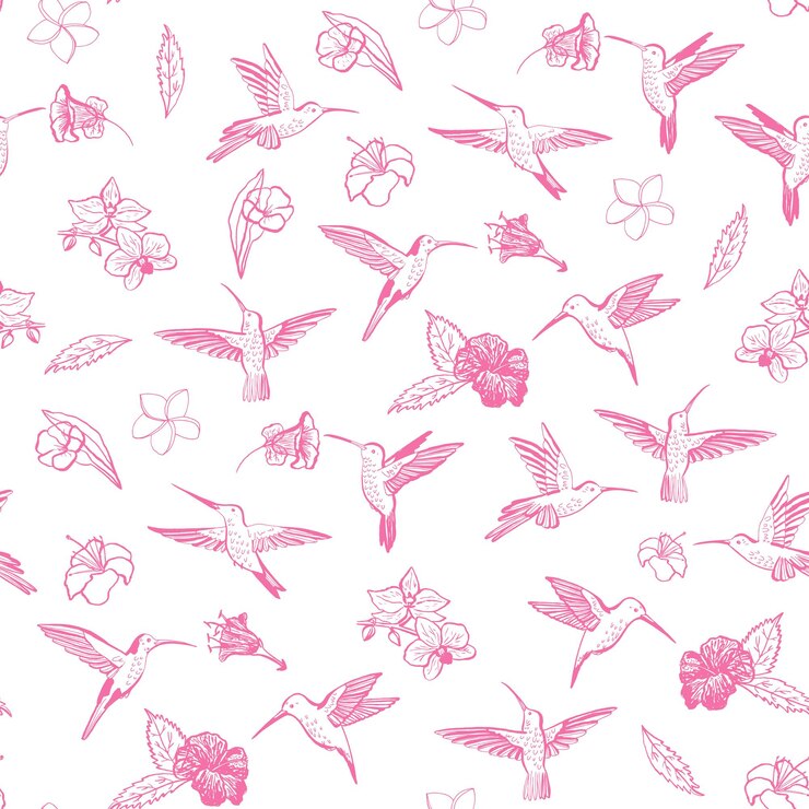 Vector colibri little bird with flowers vector seamless pattern